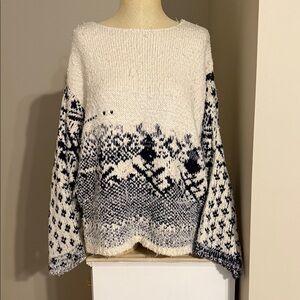 Free People Cozy White and Black Patterned Sweater. Worn one time
